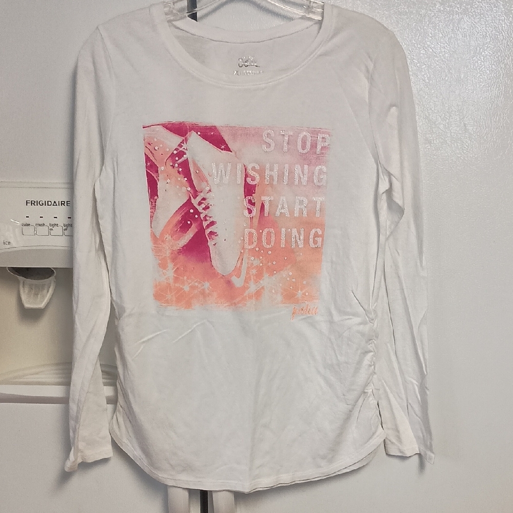 Justice White and Pink Graphic Long Sleeve Top in EUC Girls Plus Size 20